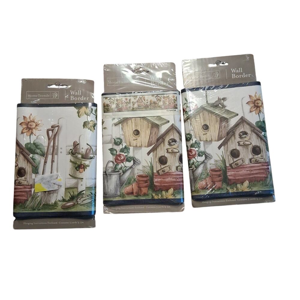 Home Trends new Wallpaper border 3 pkgs 5 yards each Bird house vintage